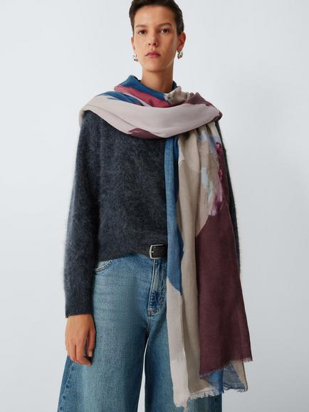 John Lewis Colourblock Modal & Wool Blend Scarf, Blue Multi, Blue Multi