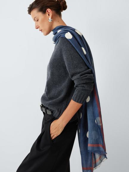 John Lewis Dot Modal & Wool Blend Scarf, Navy, Navy