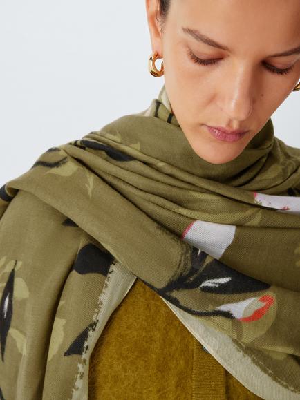 John Lewis Floral Modal & Wool Blend Scarf, Olive Multi, Olive Multi