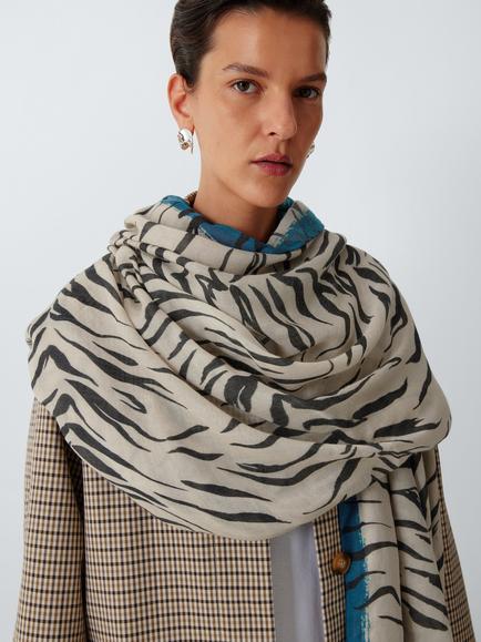 John Lewis Zebra Modal & Wool Blend Scarf, Natural Multi, Natural Multi