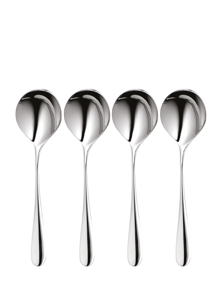 Robert Welch Arden Bright Stainless Steel Round Bowl Soup Spoons, Set of 4, Silver