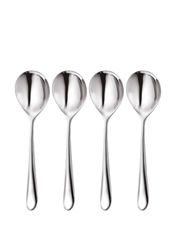 Robert Welch Kingham Bright Stainless Steel Round Bowl Soup Spoons, Set of 4, Silver