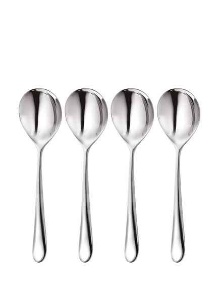 Robert Welch Kingham Bright Stainless Steel Round Bowl Soup Spoons, Set of 4, Silver