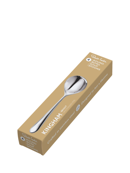 Robert Welch Kingham Bright Stainless Steel Round Bowl Soup Spoons, Set of 4 - view 2, Silver