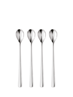 Robert Welch Malvern Bright Stainless Steel Round Bowl Long Handled Spoons, Set of 4, Silver