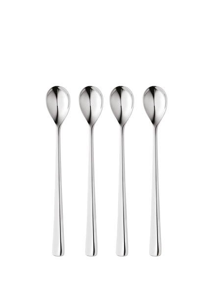 Robert Welch Malvern Bright Stainless Steel Round Bowl Long Handled Spoons, Set of 4, Silver