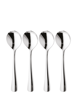 Robert Welch Malvern Bright Stainless Steel Round Bowl Soup Spoons, Set of 4, Silver