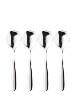Robert Welch Stanton Bright Stainless Steel Round Bowl Soup Spoons, Set of 4, Silver