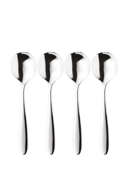 Robert Welch Stanton Bright Stainless Steel Round Bowl Soup Spoons, Set of 4, Silver