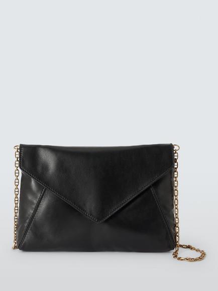 John Lewis Leather Envelope Clutch Bag, Black, Black