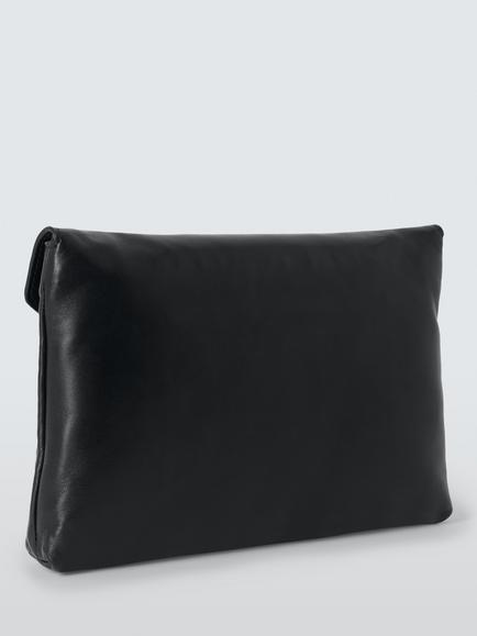 John Lewis Leather Envelope Clutch Bag, Black - view 2, Black