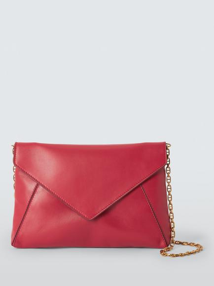 John Lewis Leather Envelope Clutch Bag, Red, Red