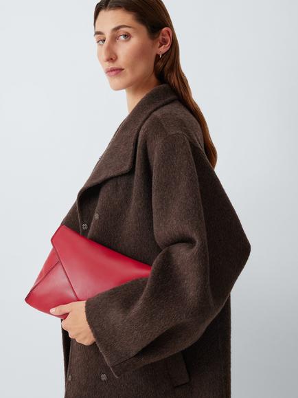 John Lewis Leather Envelope Clutch Bag, Red - view 2, Red