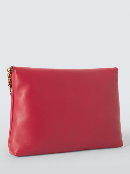 John Lewis Leather Envelope Clutch Bag, Red - view 2, Red