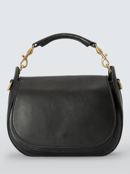 John Lewis Leather Saddle Bag, Black, Black