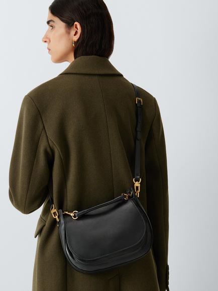 John Lewis Leather Saddle Bag, Black - view 2, Black