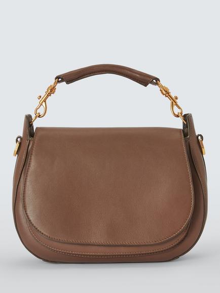 John Lewis Leather Top Handle Saddle Bag, Taupe, Taupe
