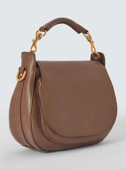 John Lewis Leather Top Handle Saddle Bag, Taupe - view 2, Taupe