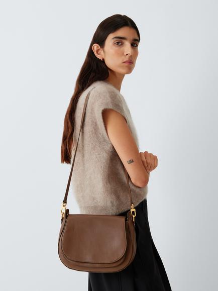 John Lewis Leather Saddle Bag, Dark Stone - view 2, Dark Stone