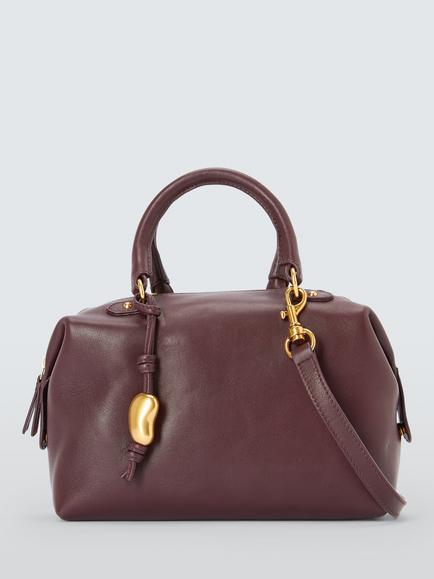 John Lewis Leather Bowler Bag, Burg, Burg