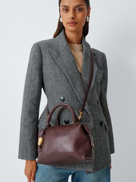 John Lewis Leather Bowler Bag, Burg - view 2, Burg