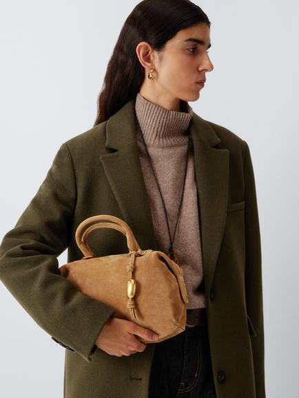 John Lewis Suede Bowler Bag, Honey - view 2, Honey