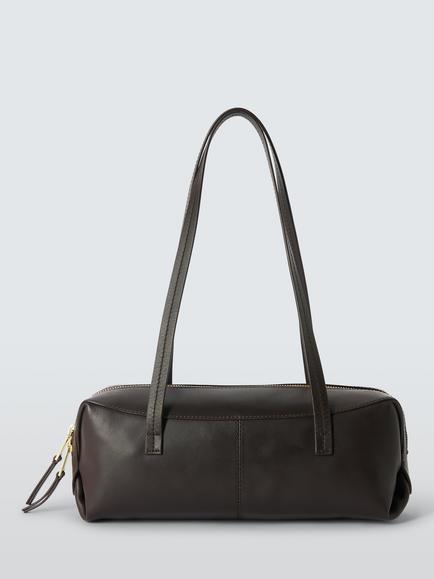 John Lewis Leather Baguette Shoulder Bag, Choc, Choc