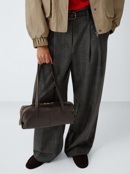 John Lewis Leather Baguette Shoulder Bag, Choc - view 2, Choc