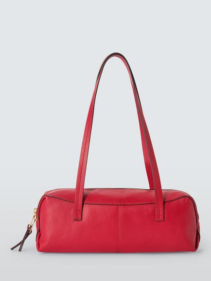 John Lewis Leather Baguette Shoulder Bag, Red, Red