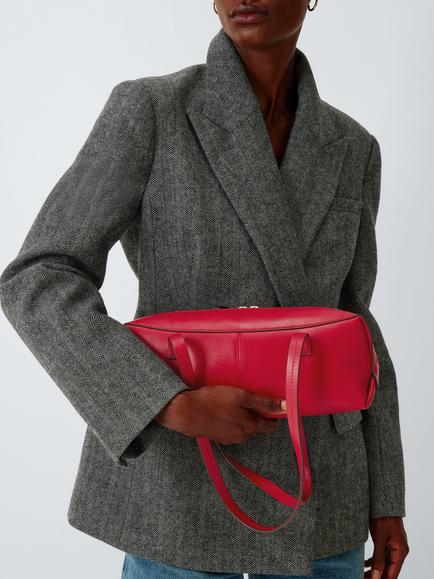 John Lewis Leather Baguette Shoulder Bag, Red - view 2, Red
