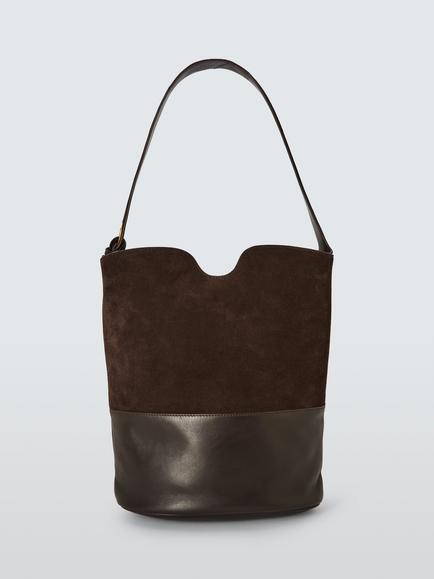 John Lewis Eyelet Hobo Bucket Bag, Chocolate, Chocolate