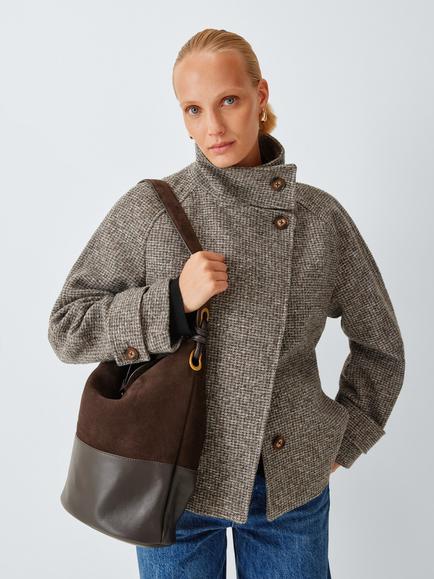John Lewis Eyelet Hobo Bucket Bag, Chocolate - view 2, Chocolate