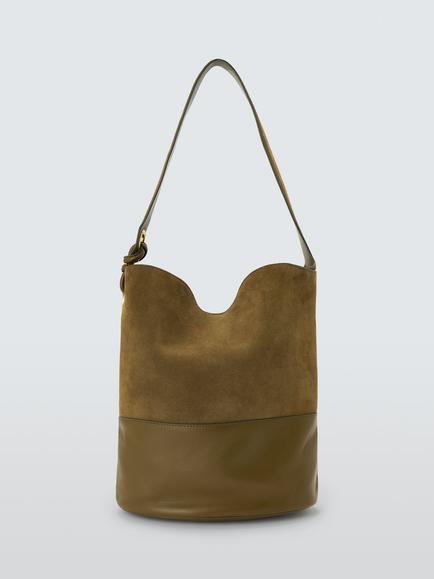 John Lewis Suede Eyelet Hobo Bucket Bag, Green, Green