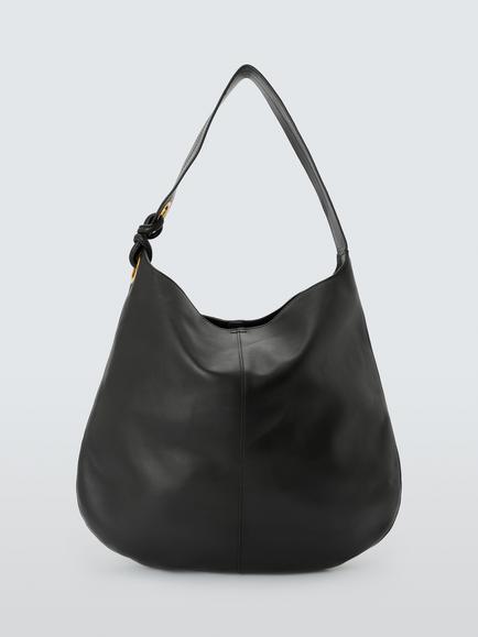 John Lewis Leather Eyelet Hobo Bag, Black, Black