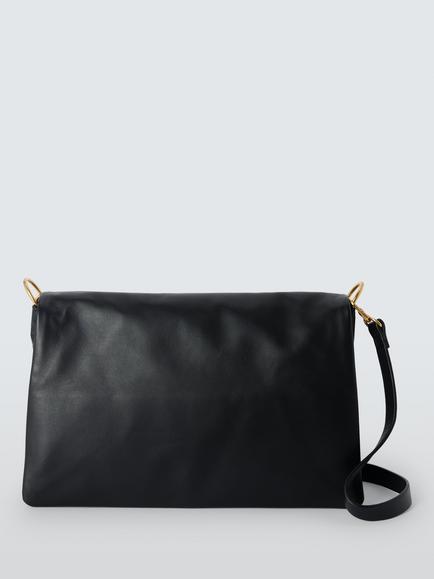 John Lewis Leather Crossbody Bag, Black, Black