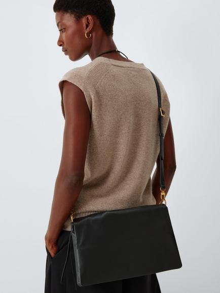John Lewis Leather Crossbody Bag, Black - view 2, Black