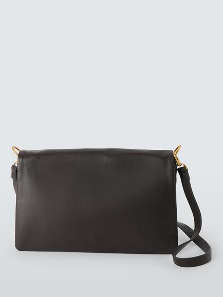 John Lewis Leather Crossbody Bag, Choc, Choc