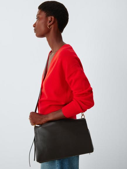 John Lewis Leather Crossbody Bag, Choc - view 2, Choc