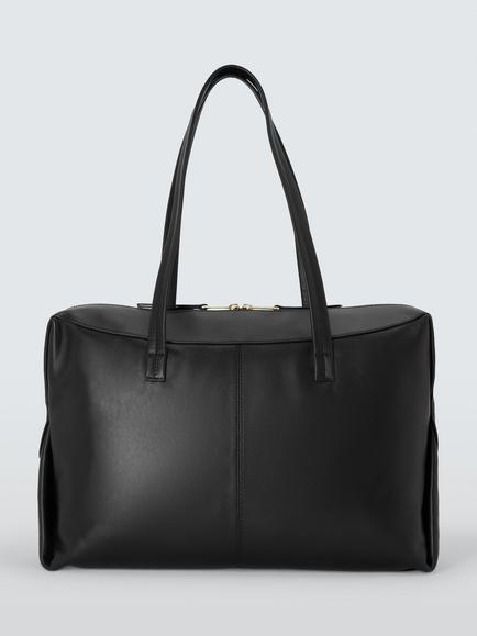 John Lewis Medium Leather Tote Bag, Black, Black