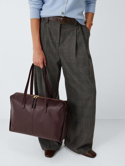 John Lewis Medium Leather Tote Bag, Burg - view 2, Burg