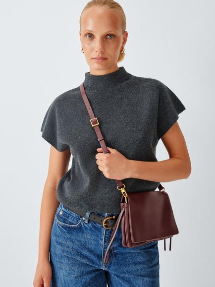 John Lewis Mini Soft Leather Crossbody Bag, Burgundy - view 2, Burgundy