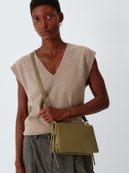 John Lewis Leather Mini Crossbody Bag, Green - view 2, Green