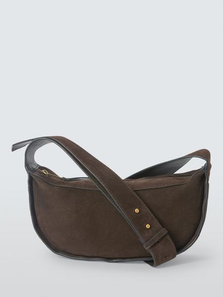 John Lewis Suede Bookend Crossbody Bag, Chocolate, Chocolate