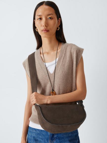 John Lewis Suede Bookend Crossbody Bag, Chocolate - view 2, Chocolate