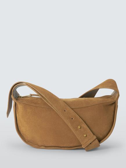 John Lewis Suede Bookend Crossbody Bag, Honey, Honey