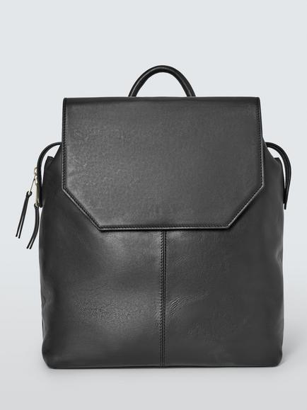 John Lewis Leather Backpack, Black, Black