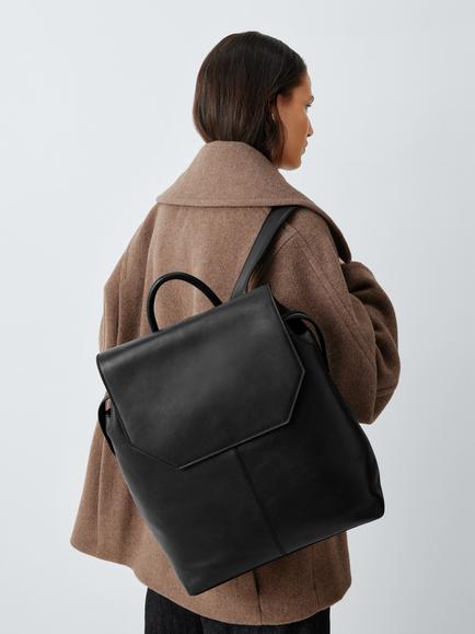 John Lewis Leather Backpack, Black - view 2, Black