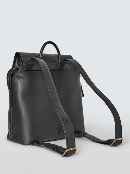 John Lewis Leather Backpack, Black - view 2, Black