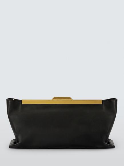 John Lewis Gold Frame Leather Clutch Bag, Black