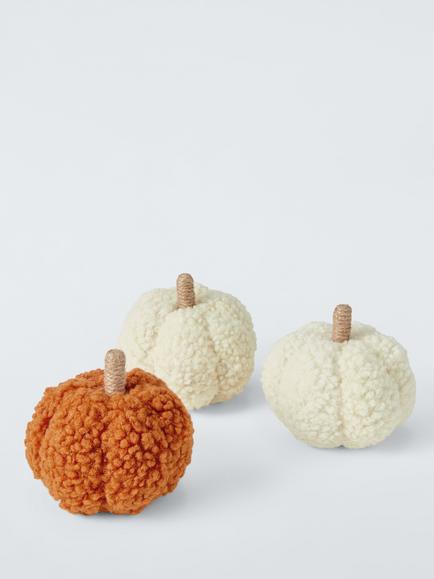 John Lewis Boucle Pumpkin Decoration, Set of 3, Multi, Orange/Cream